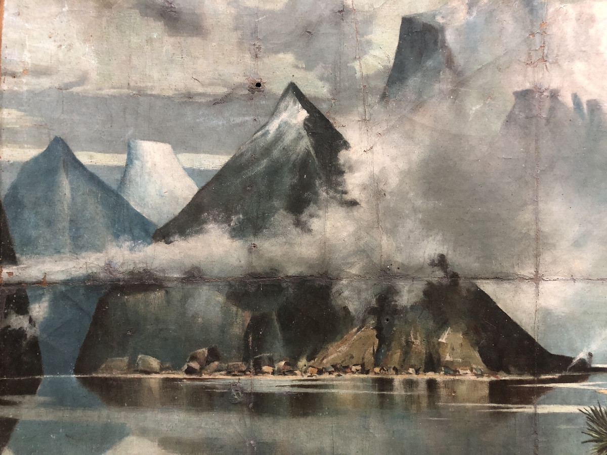 Robert Leigh (19th Century) Mountain And Sea Landscape, New Zealand, In Need Of Restoration -photo-3