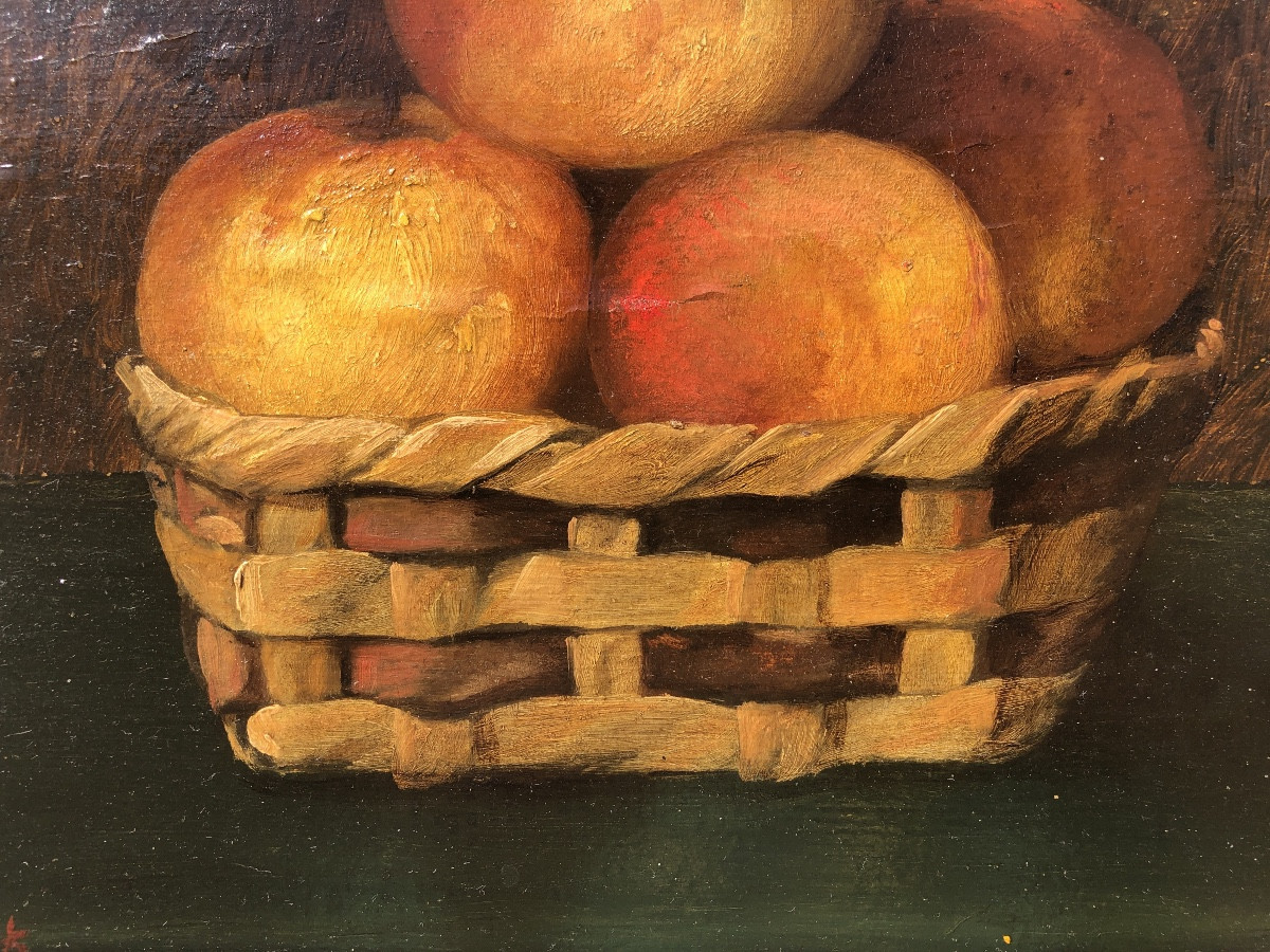 I. Llorek 1846 Still Life With Apples, Oil On Wood-photo-4