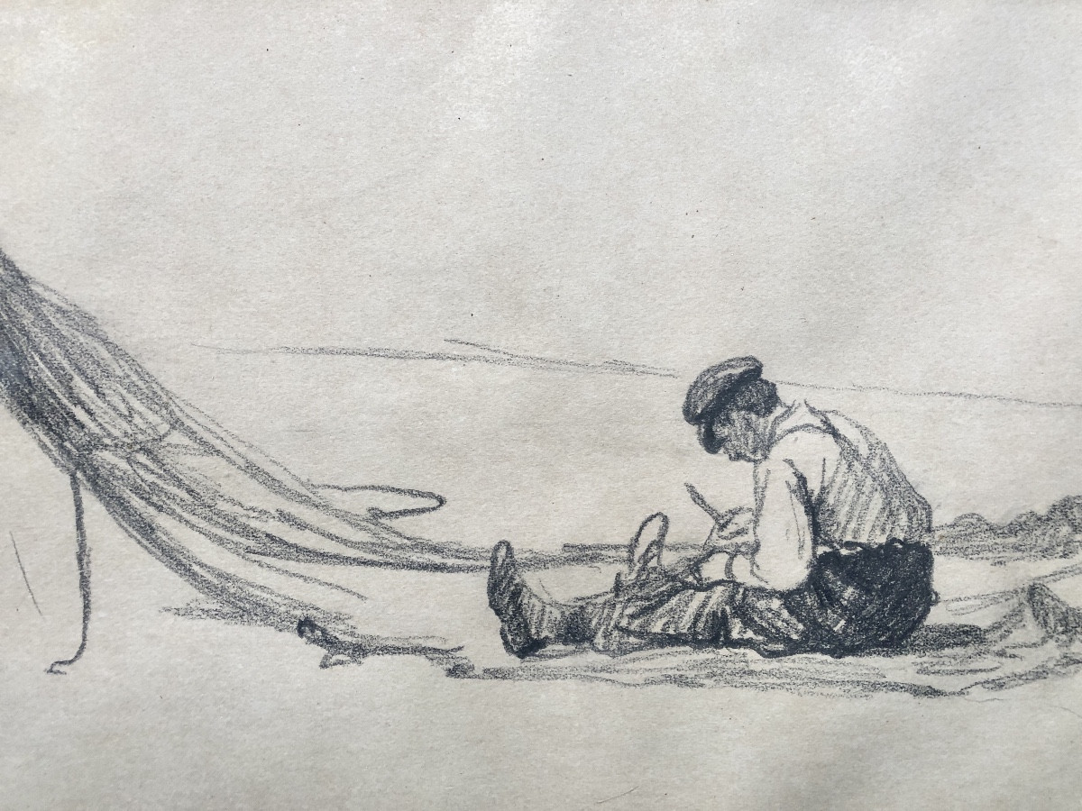 René Aubert 1894-1977 Two Fishermen On The Beach, 1927, Art Deco-photo-4