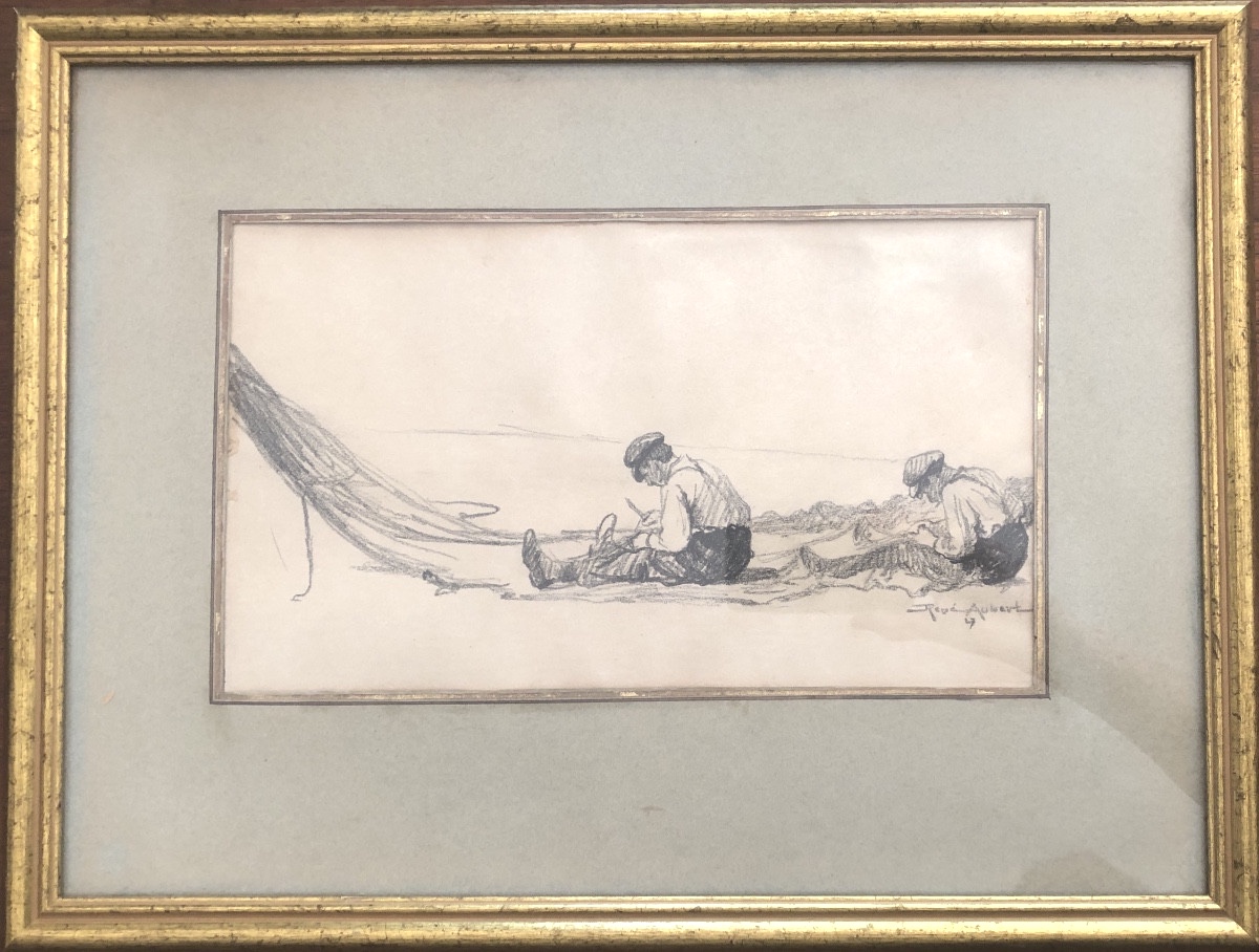 René Aubert 1894-1977 Two Fishermen On The Beach, 1927, Art Deco
