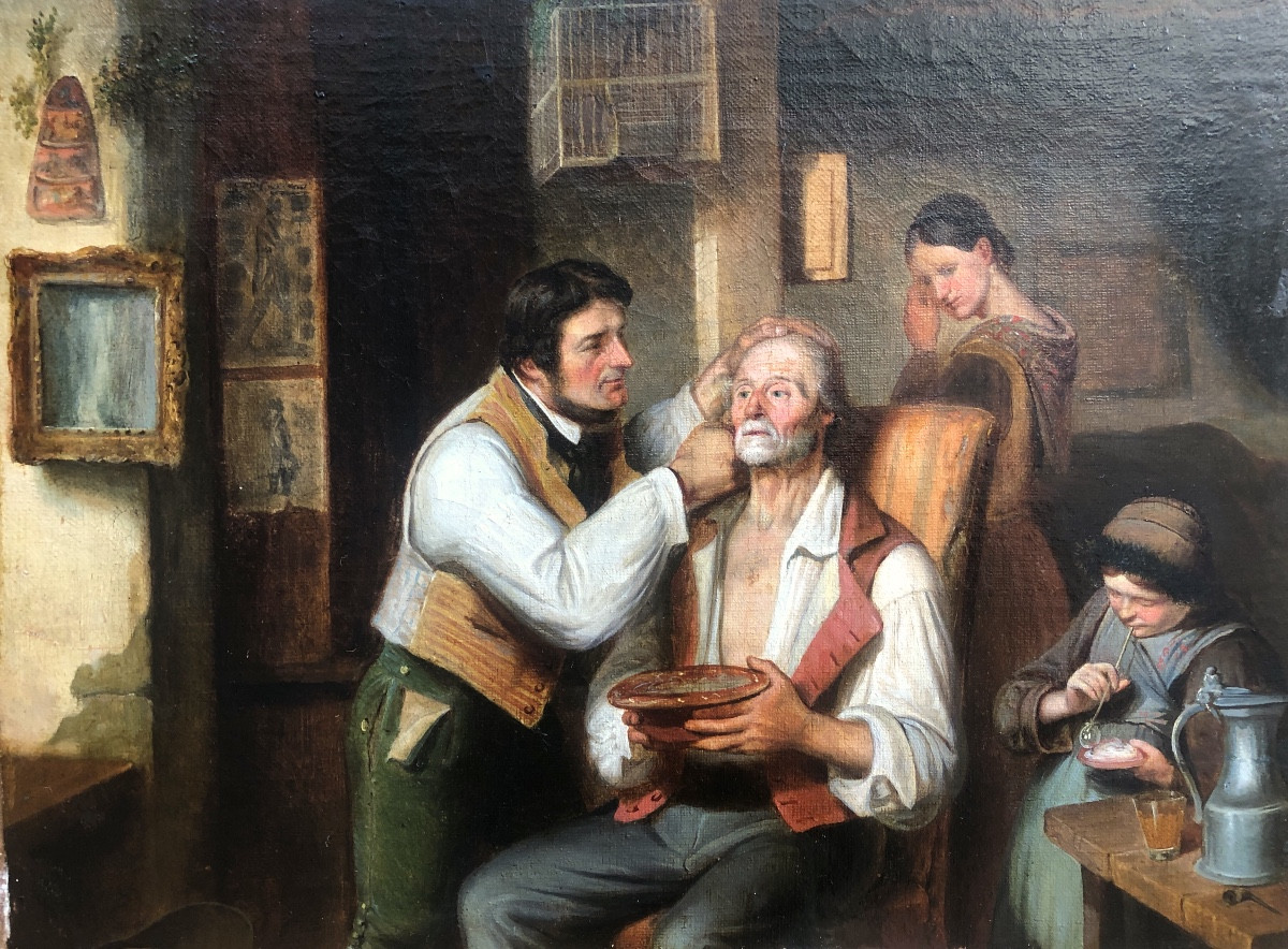 Scène d'Intérieur, Le barbier/coiffeur Début XIX Siècle 