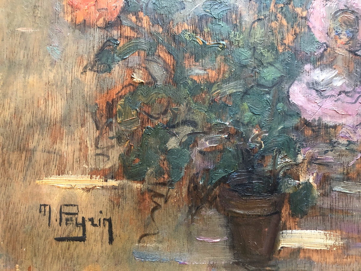 Marguerite Peyrin (1911-1964) Garden Scene With Dog, Art Deco, Oil On Wood -photo-4