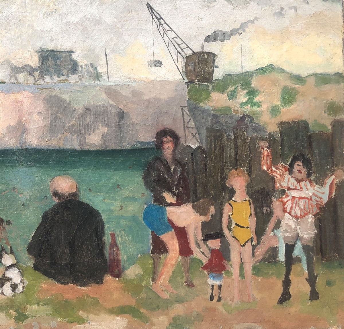 Alexandre Pinen (20th Century) Seaside With A Circus Group, Early 20th Century-photo-2