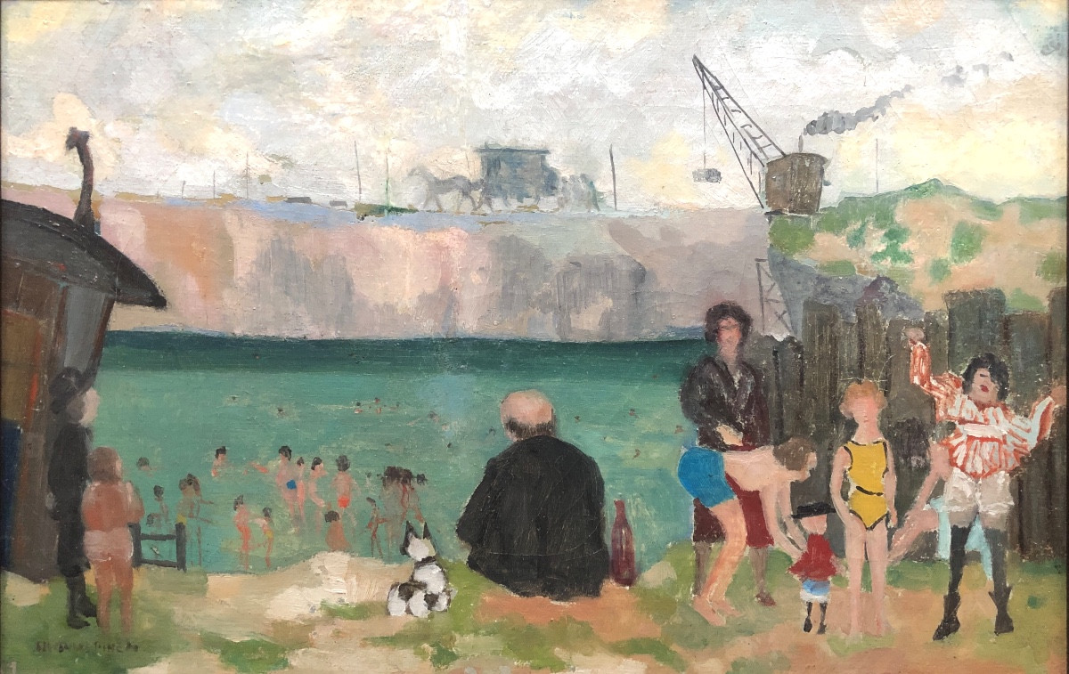 Alexandre Pinen (20th Century) Seaside With A Circus Group, Early 20th Century-photo-3