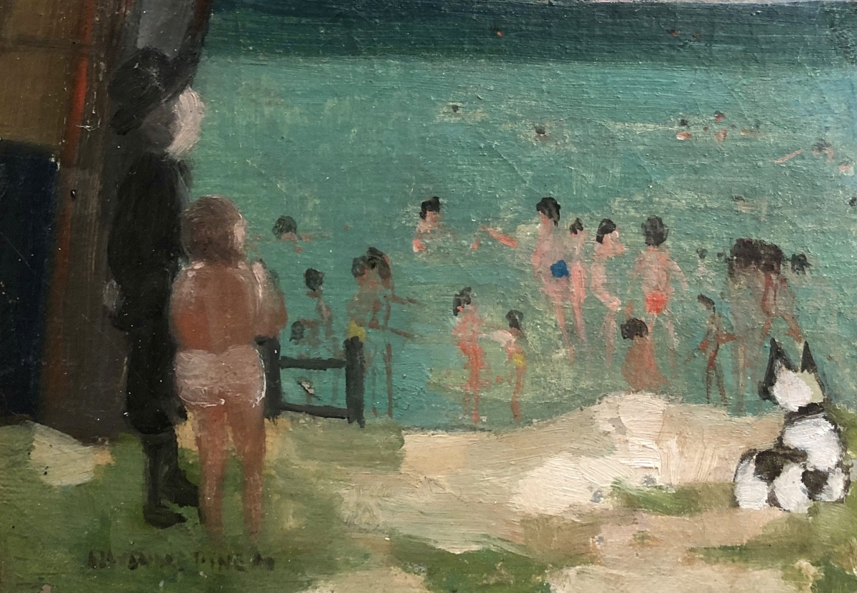 Alexandre Pinen (20th Century) Seaside With A Circus Group, Early 20th Century-photo-4