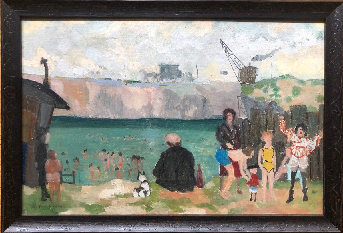 Alexandre Pinen (20th Century) Seaside With A Circus Group, Early 20th Century