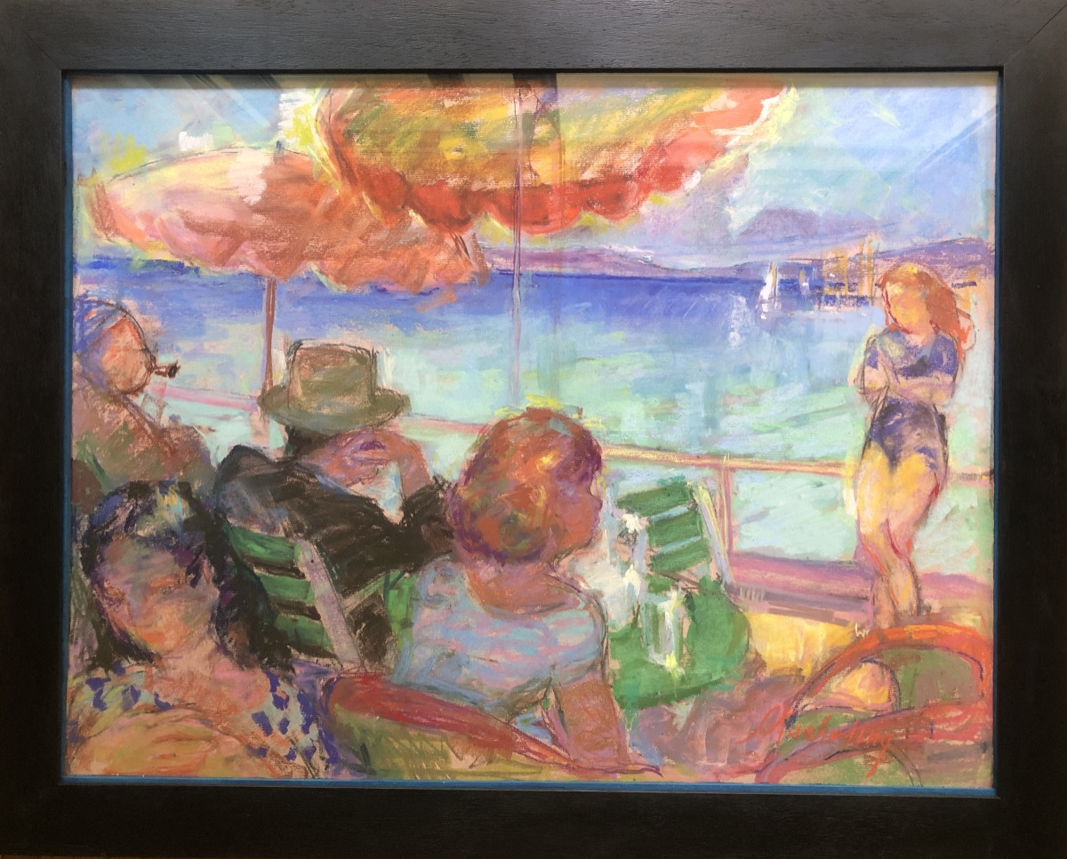 Suzanne Blanche Kaerling (1902-1985) Au bord de la mer, pastel Art Déco-photo-2