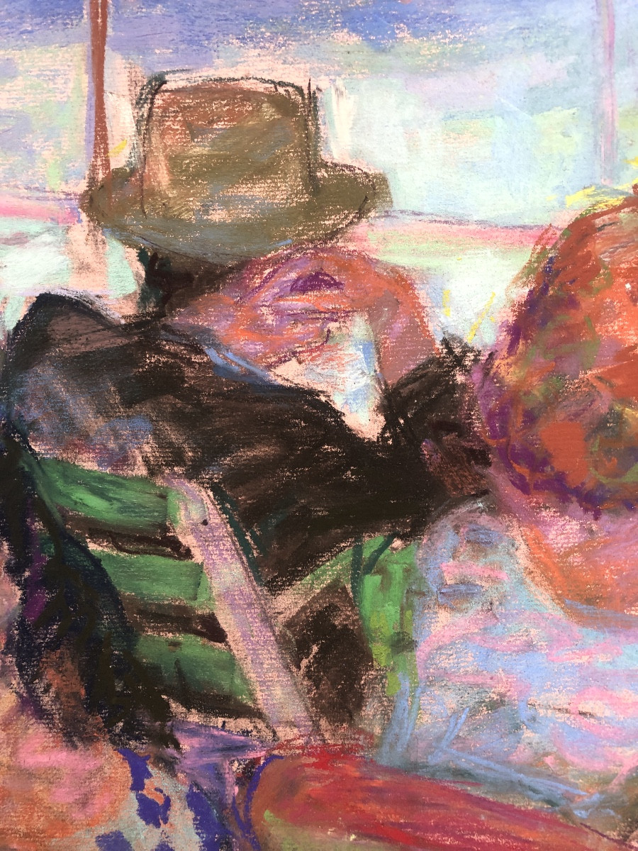 Suzanne Blanche Kaerling (1902-1985) Au bord de la mer, pastel Art Déco-photo-2