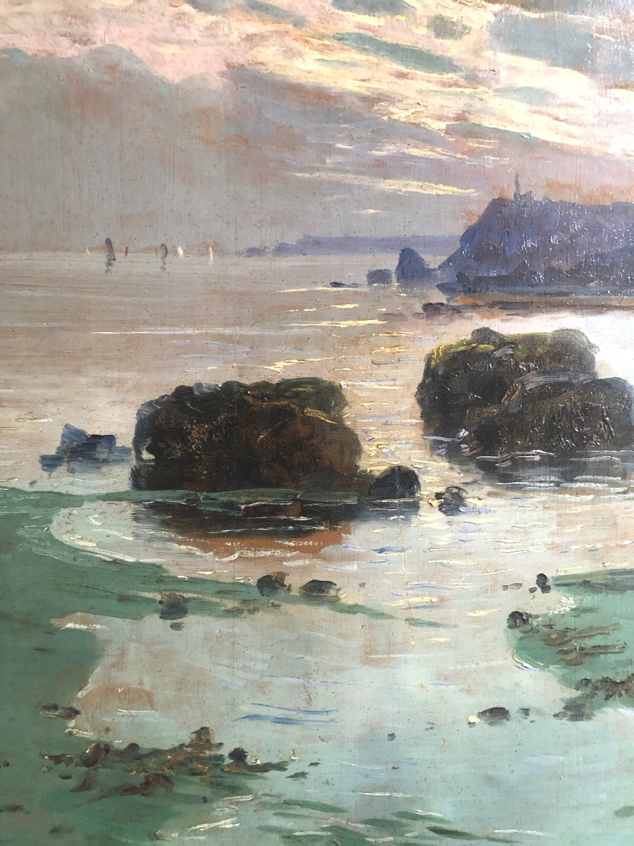 Paul Henry (1876-1958)? Brittany, Scotland? Seascape Late 19th Century, Oil On Wood-photo-3