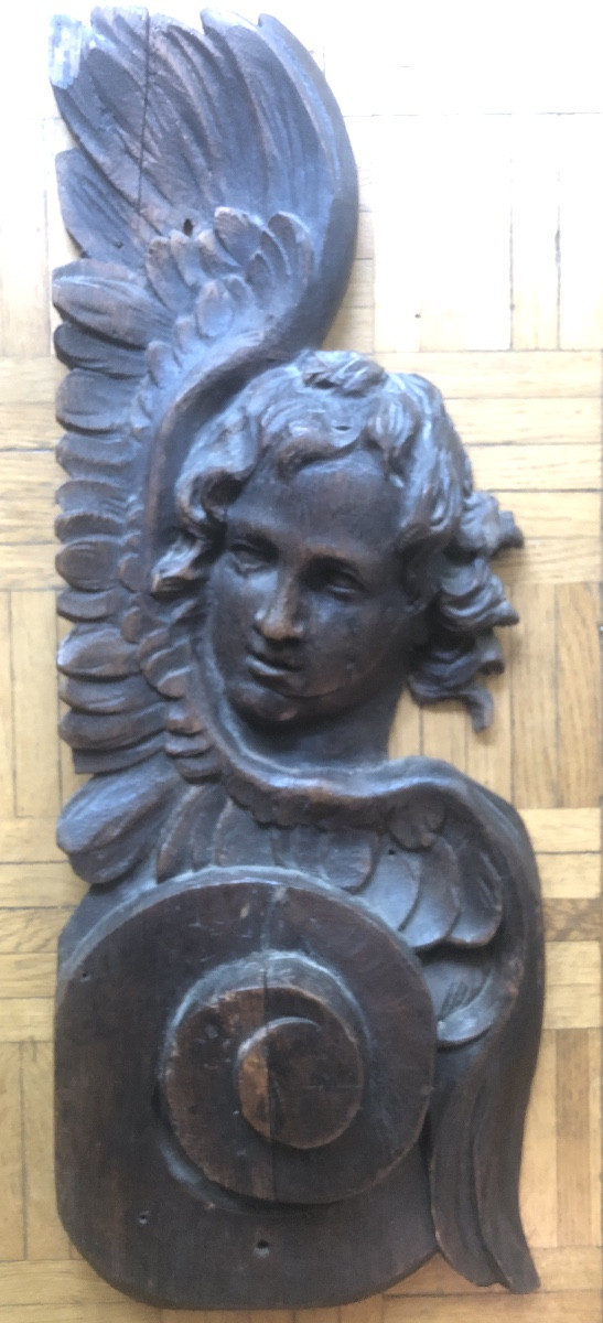 Winged Angel In Oak Wood, 17th Century-photo-2
