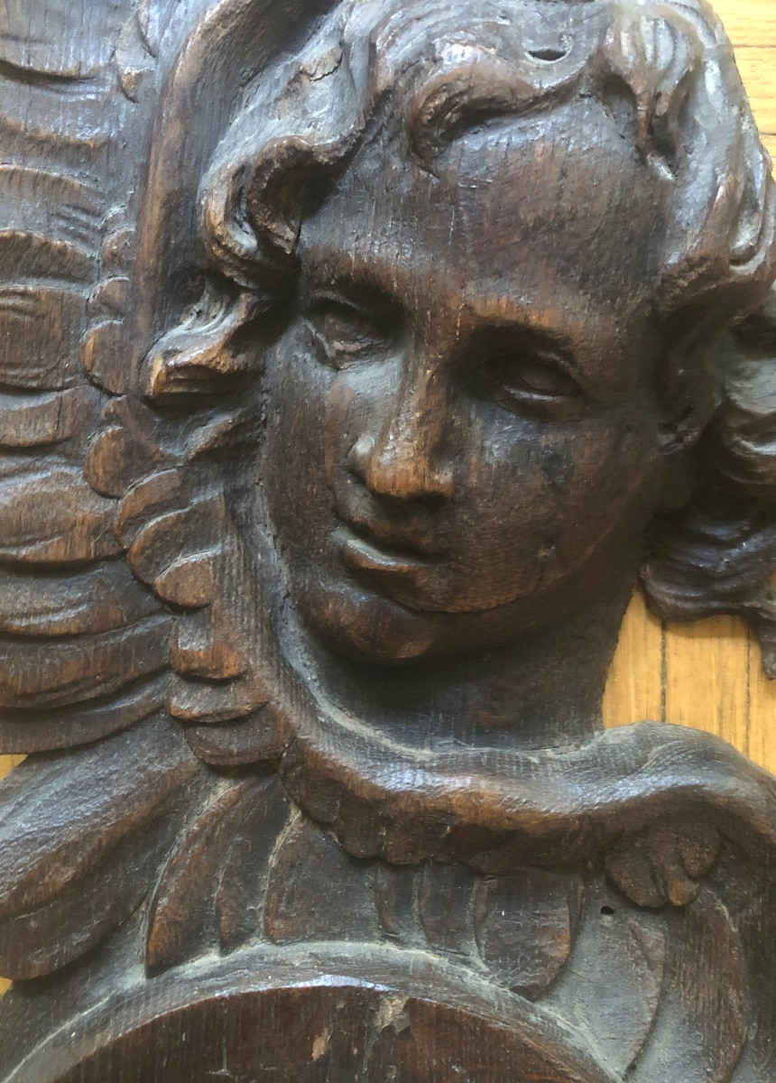 Winged Angel In Oak Wood, 17th Century-photo-2