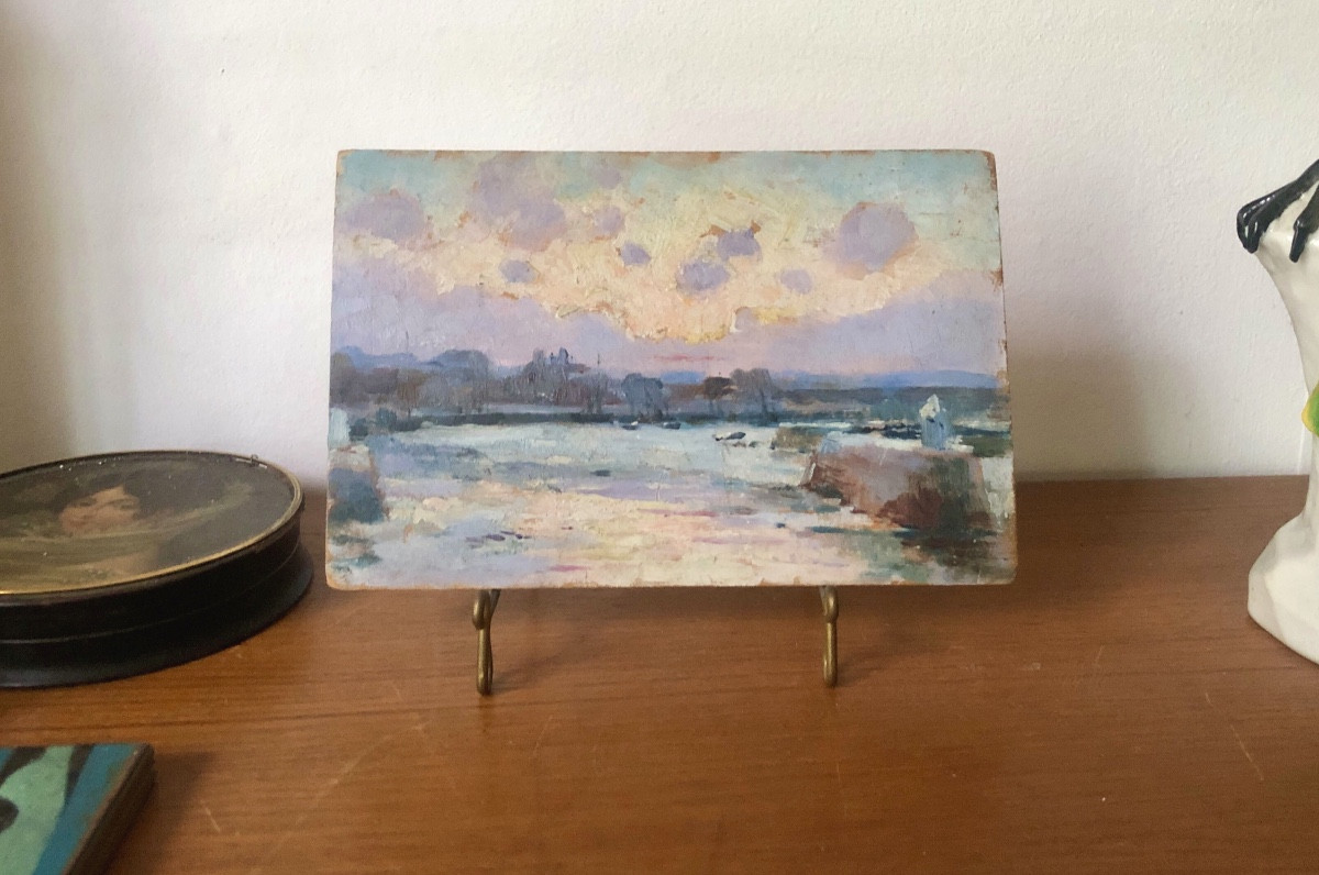 Ecole Française Fin XIX Ou Début XX Siècle, Marine, scène de port , Huile Sur Bois