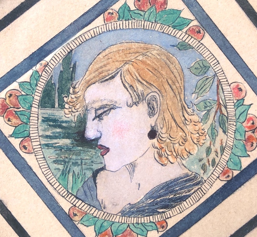 Quatre gouaches encadrées monogrammé M.V, Art Nouveau, les 4 saisons-photo-4