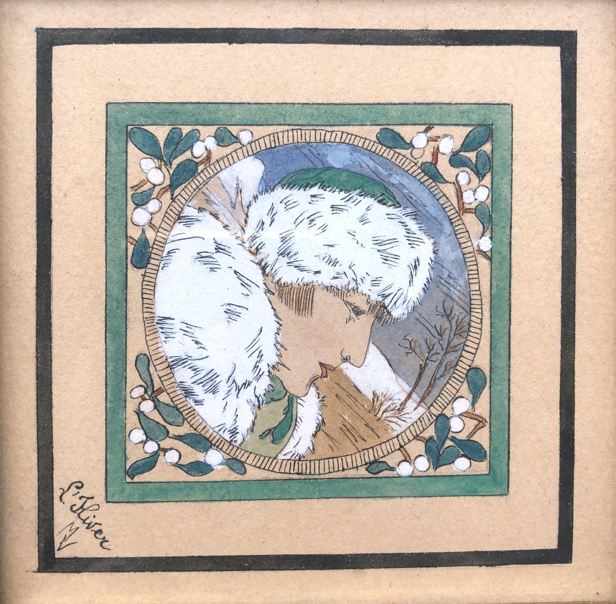 Four Framed Gouaches Monogrammed Mv, Art Nouveau, The 4 Seasons