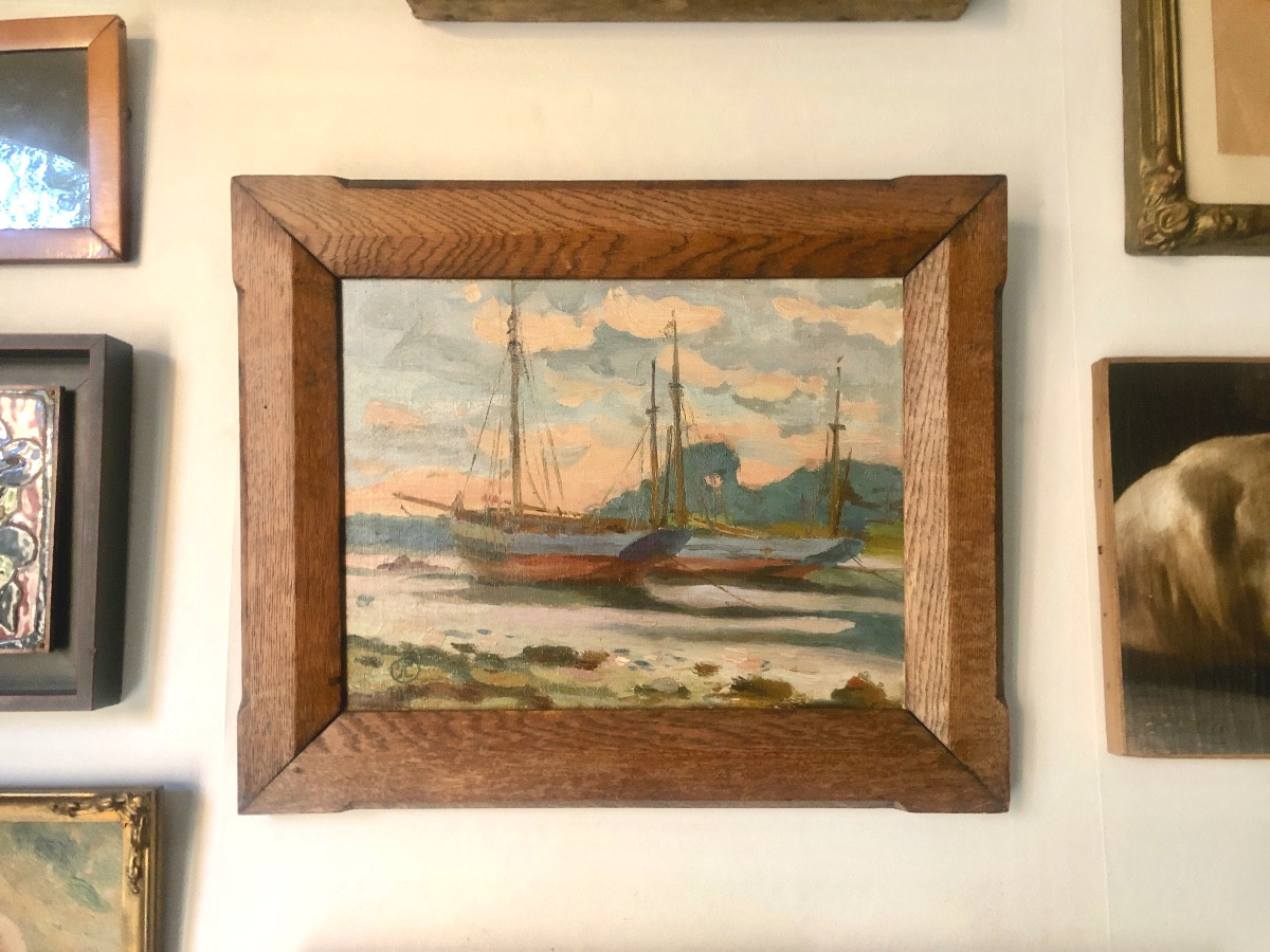 Ecole française 1920, Rivière de Pont Aven, Marine  monogrammé J.C-photo-3