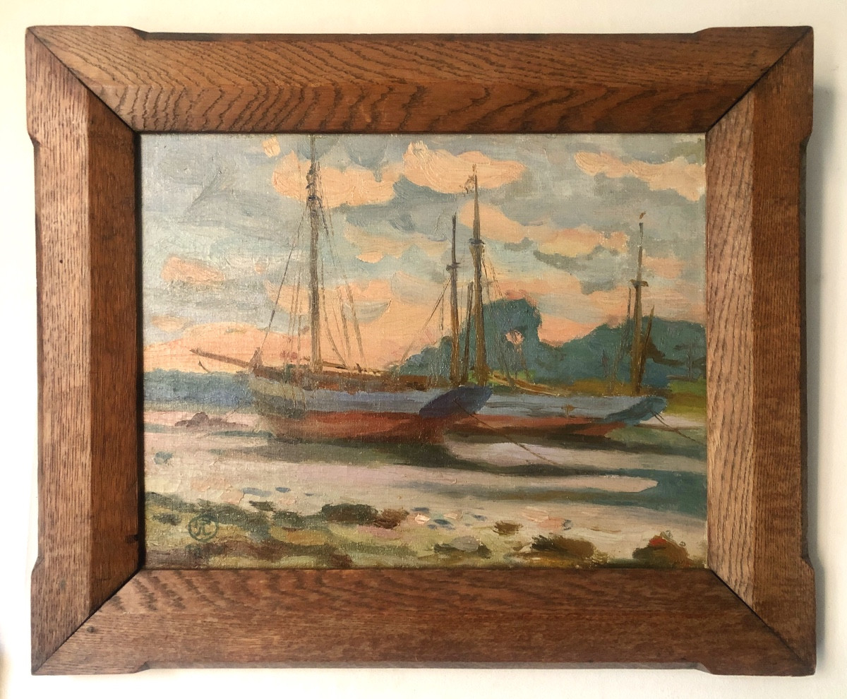 Ecole française 1920, Rivière de Pont Aven, Marine  monogrammé J.C-photo-4