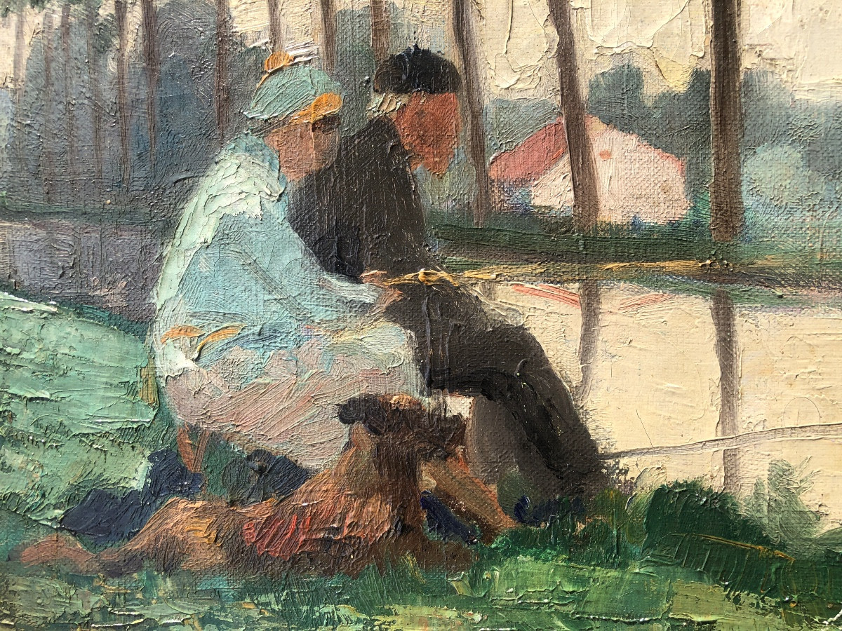 F.bormijn 1935, Couple With A Dog, 20th Century -photo-2