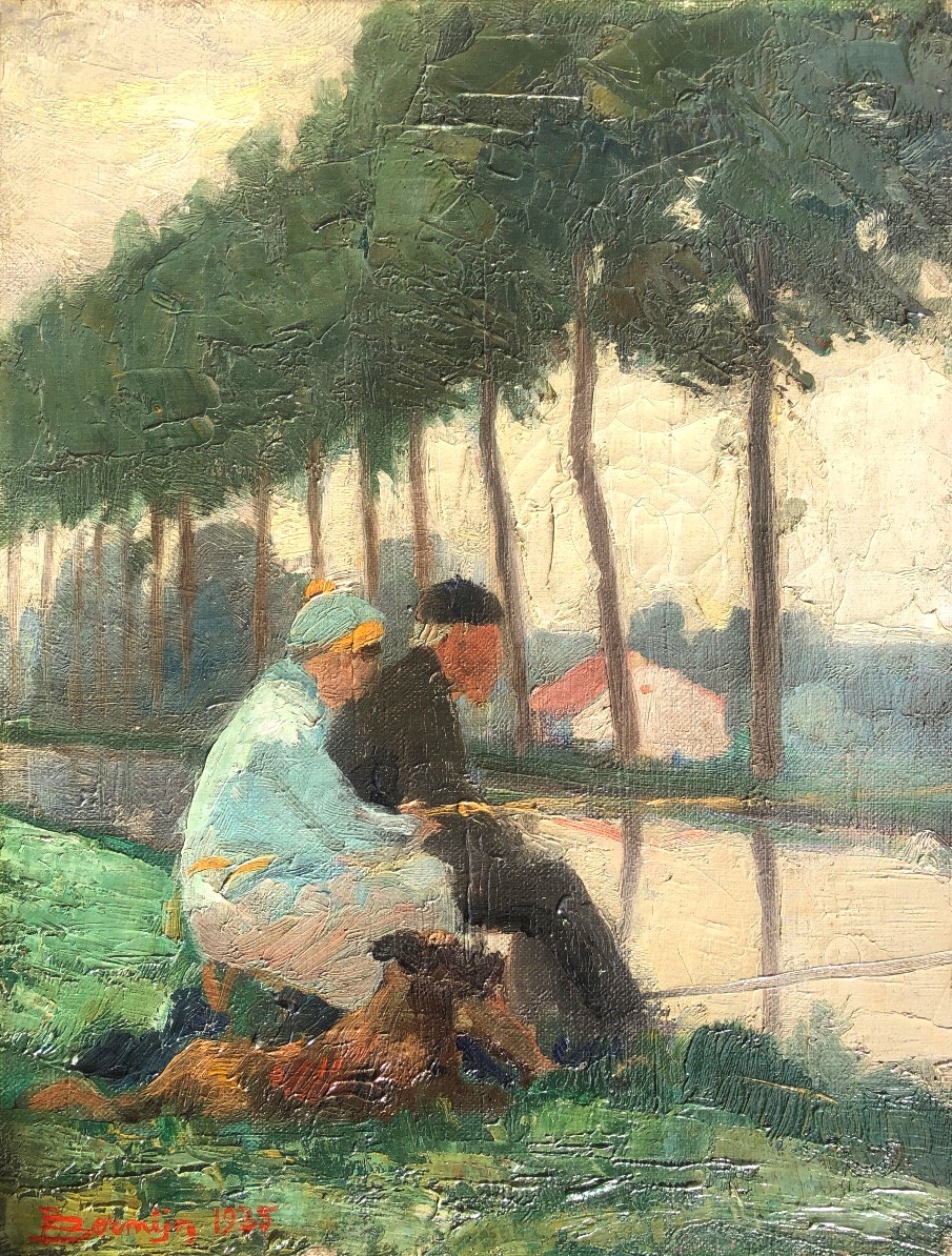 F.bormijn 1935, Couple With A Dog, 20th Century 