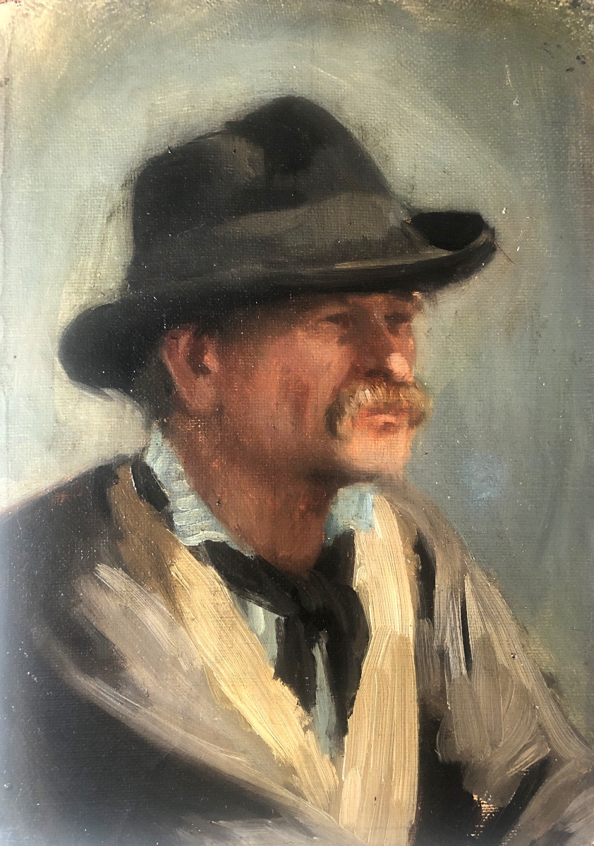 Portrait d’homme au chapeau XIX siècle, russe