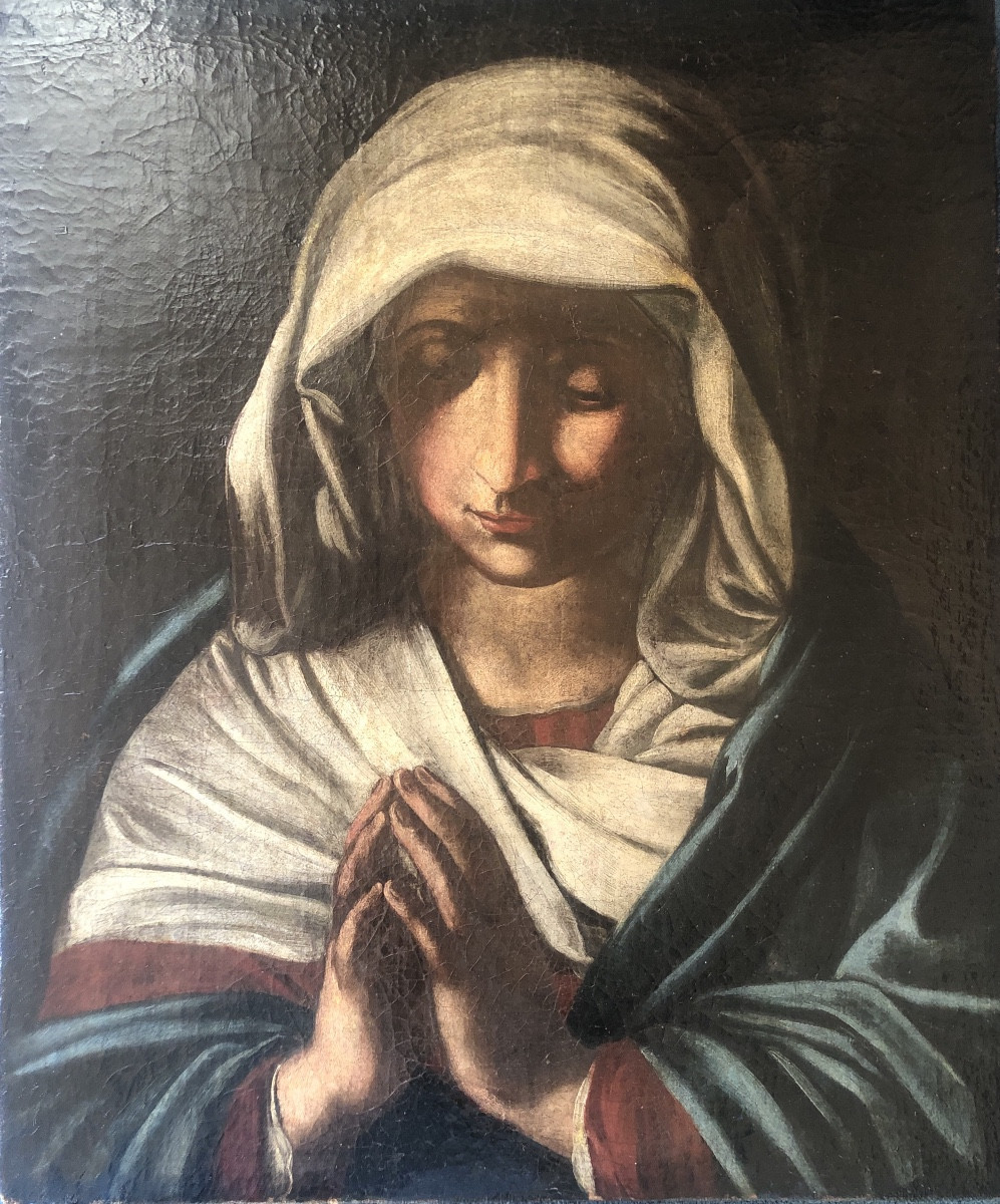 Entourage Of Giovanni Battista Salvi (1609-1685) The Virgin In Prayer 17th Century-photo-4