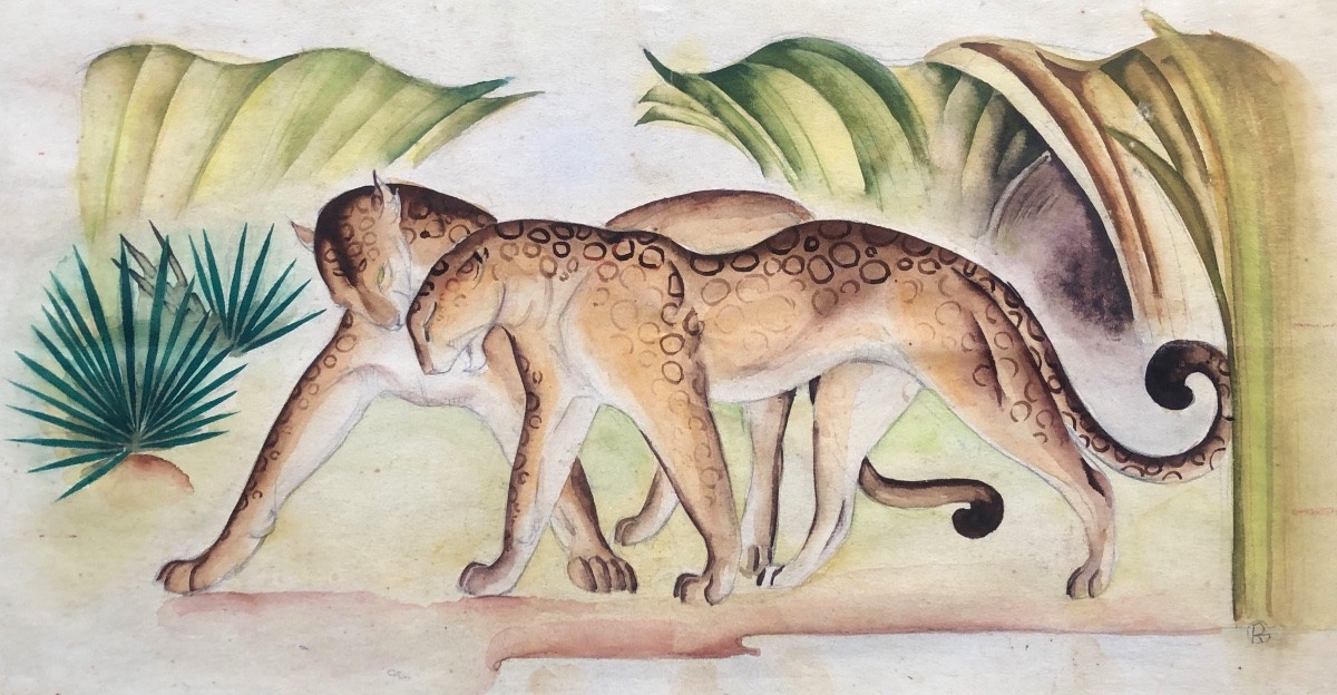 Léopards marchants, monogramme R.G, Roger Godchaud ? Art Déco-photo-2