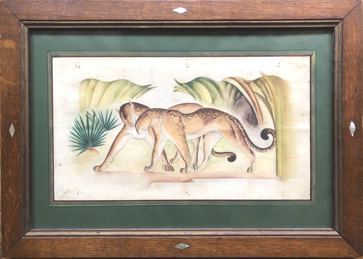 Léopards marchants, monogramme R.G, Roger Godchaud ? Art Déco