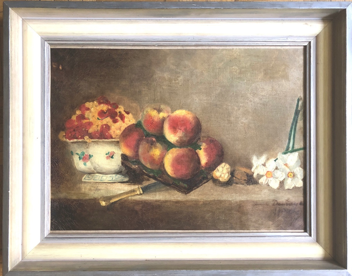 Charles Felix Edouard Deshayes (1831-?) Still Life With Peaches -photo-4