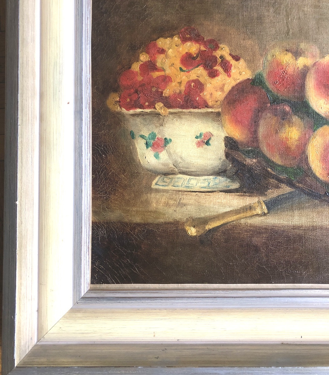 Charles Felix Edouard Deshayes (1831-?) Still Life With Peaches -photo-1