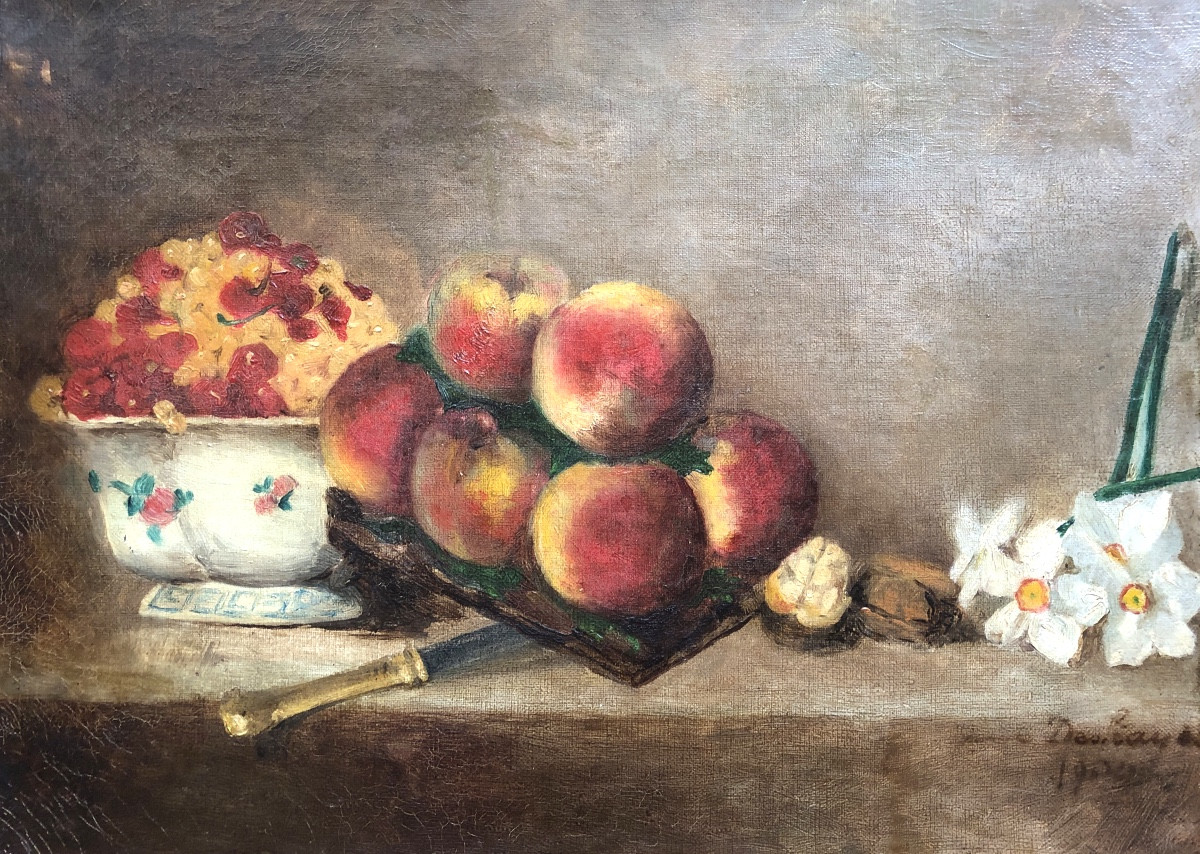 Charles Felix Edouard Deshayes (1831-?) Still Life With Peaches 