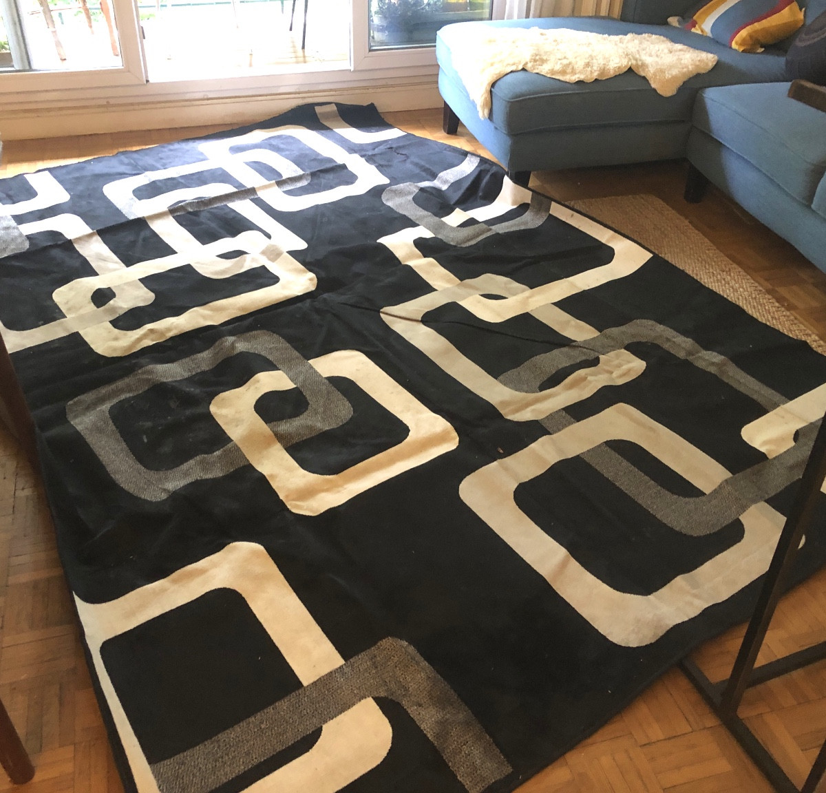 Andrée Putman (1925-2013), Interior Designer. Geometric Rug In Black, Grey, And White.
