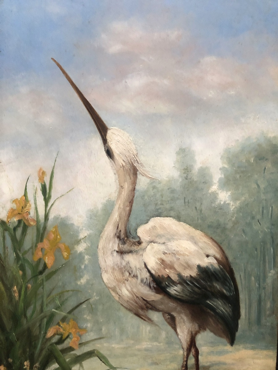 Eugène Georges Lalanne, 19th Century, Stork In A Landscape, Art Nouveau-photo-2