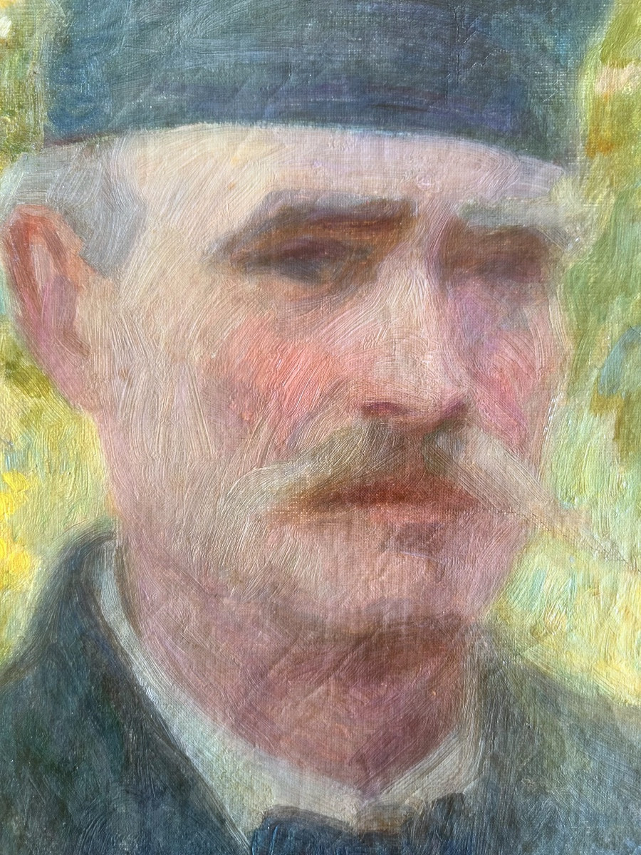 Marcel Poggioli (1882-1969) peintre Corse, portait d'homme au chapeau, hst -photo-4