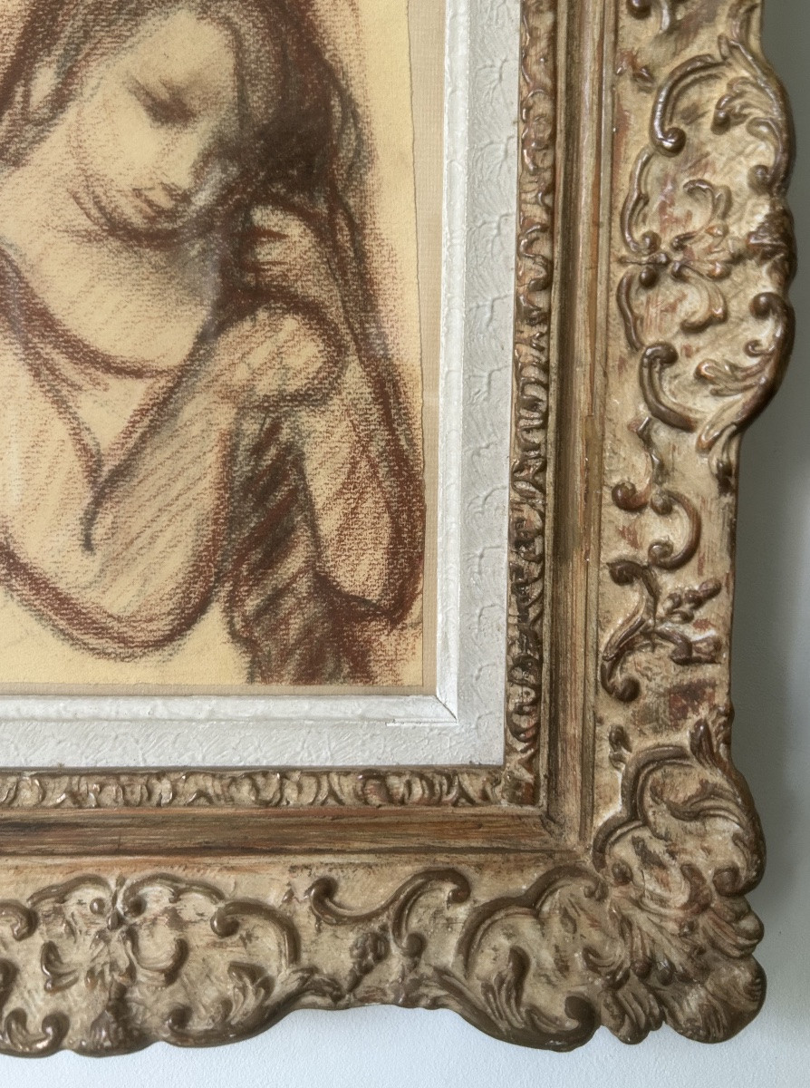 Jean Vassal (1902-1986) Young Woman Doing Her Hair, Sanguine On Paper, Art Deco Period-photo-2