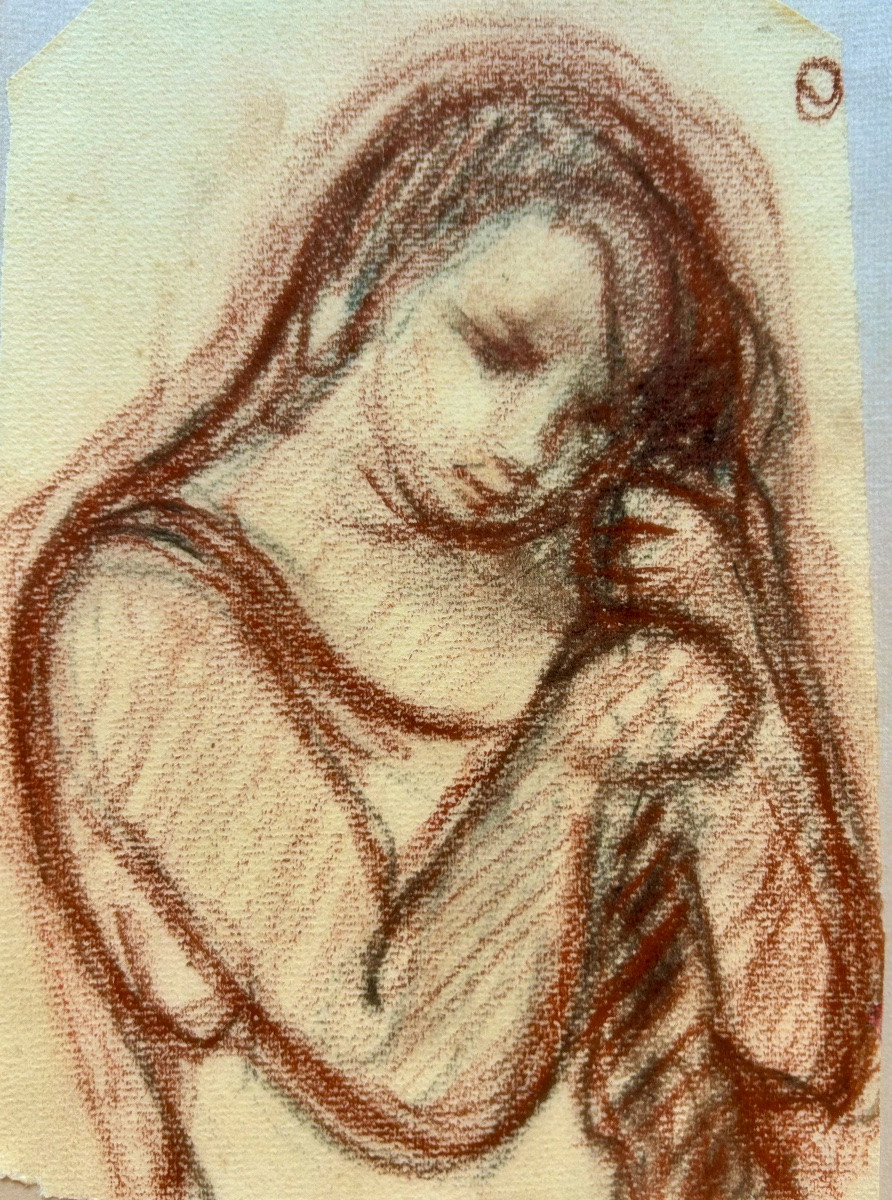 Jean Vassal (1902-1986) Young Woman Doing Her Hair, Sanguine On Paper, Art Deco Period-photo-3