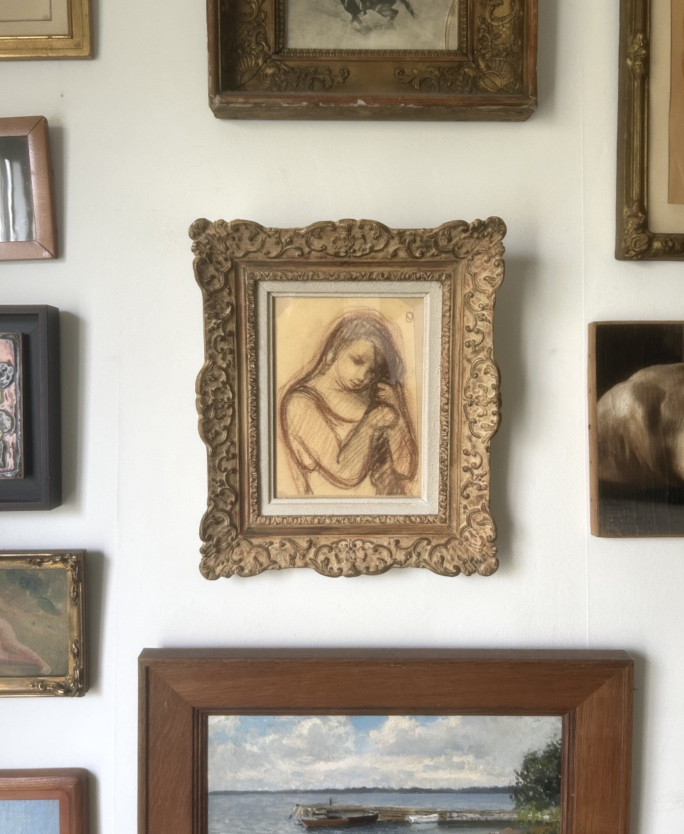 Jean Vassal (1902-1986) Young Woman Doing Her Hair, Sanguine On Paper, Art Deco Period-photo-4