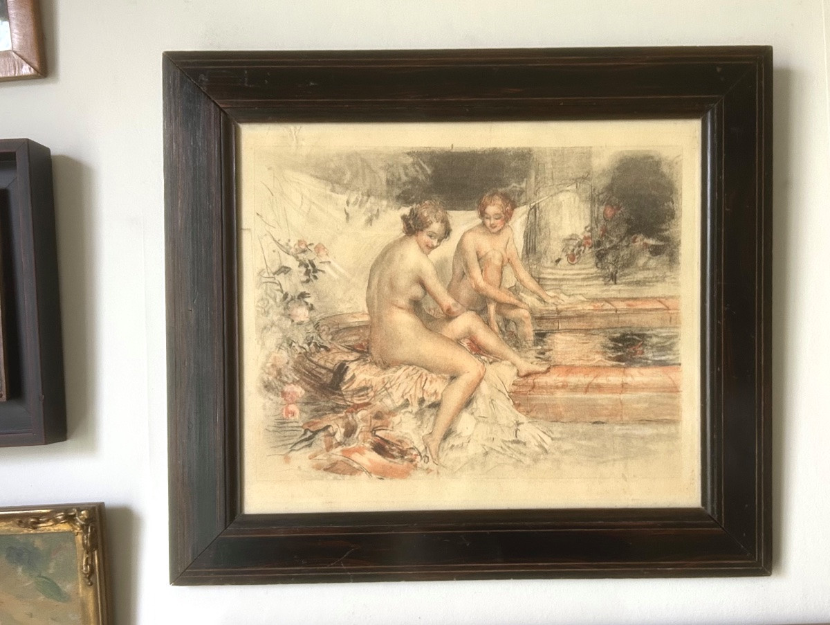 Louis Icart (1888-1950) Femmes nues aux bains, Lithographie en couleurs début XX siècle-photo-3