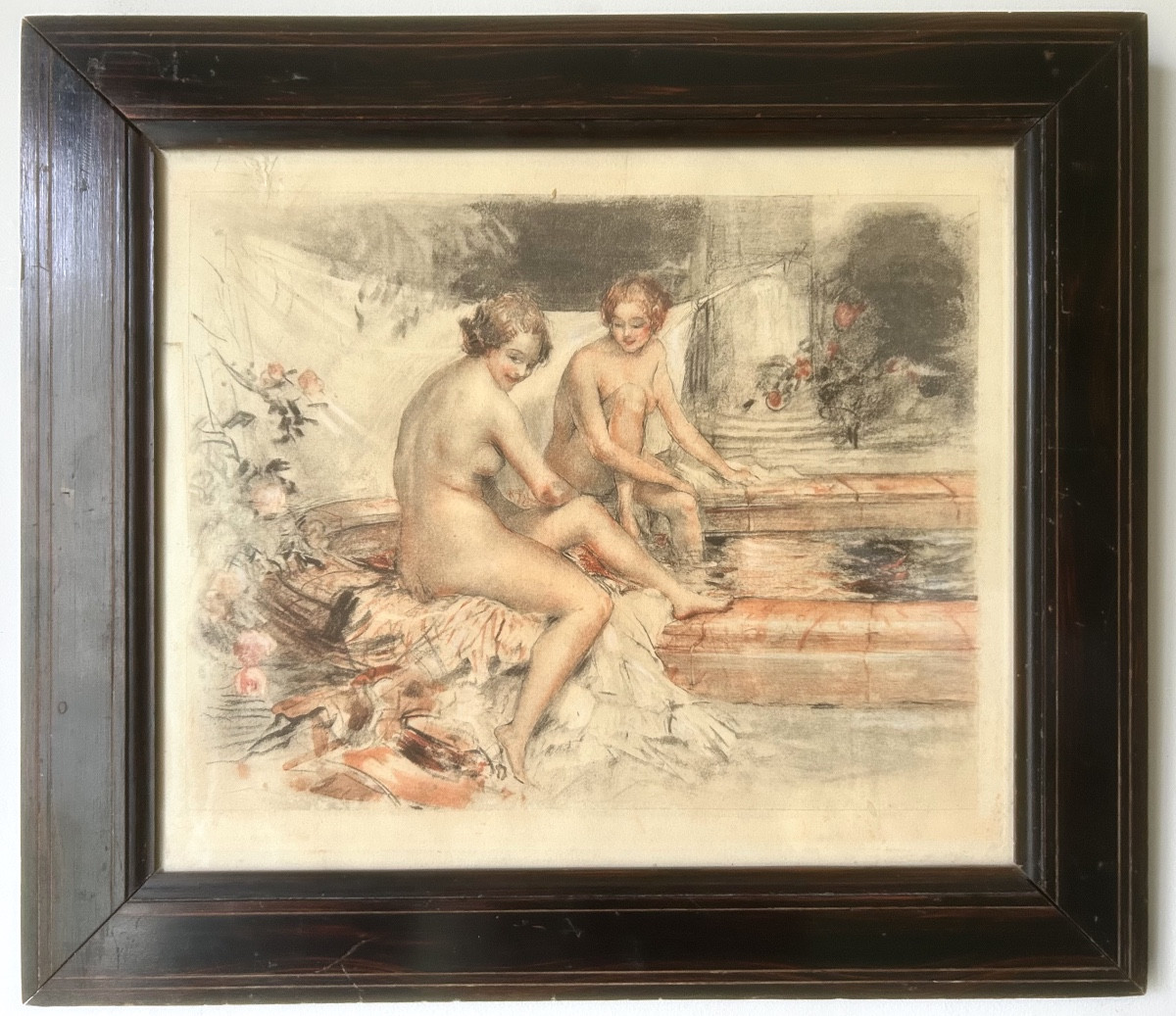 Louis Icart (1888-1950) Femmes nues aux bains, Lithographie en couleurs début XX siècle