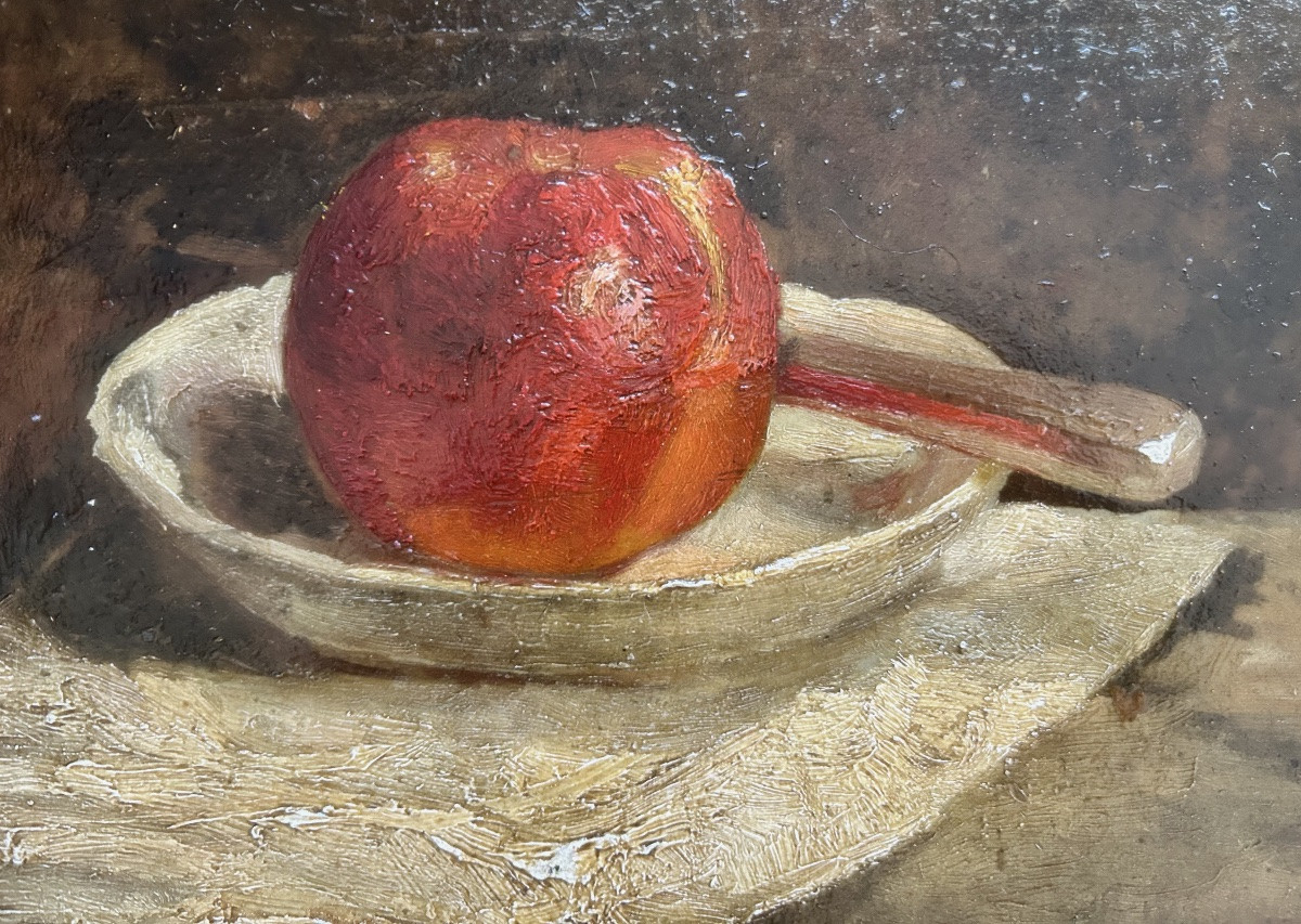 France Leplat (1895-1953) Nature morte au pomme, Huile sur carton -photo-2