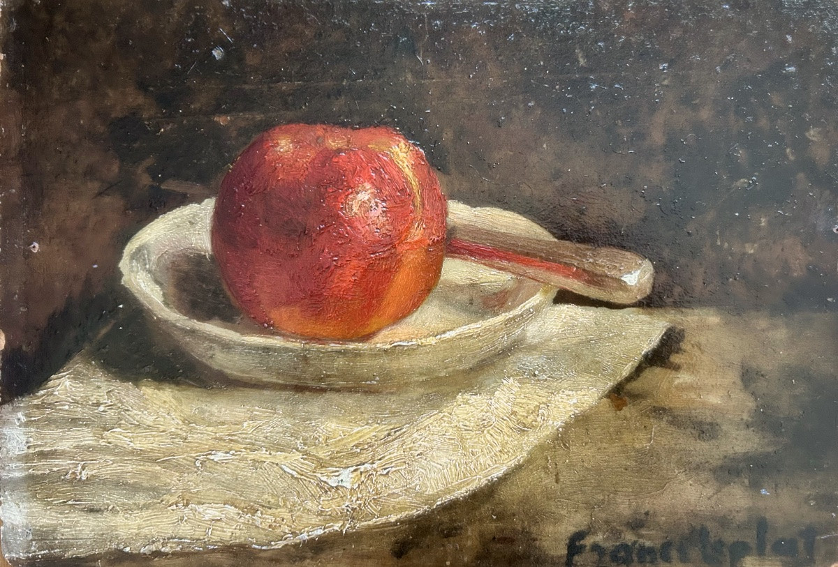France Leplat (1895-1953) Nature morte au pomme, Huile sur carton -photo-2