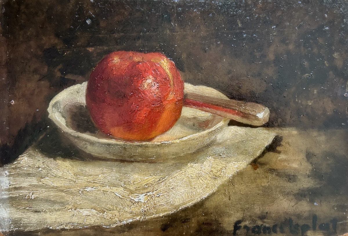 France Leplat (1895-1953) Nature morte au pomme, Huile sur carton 