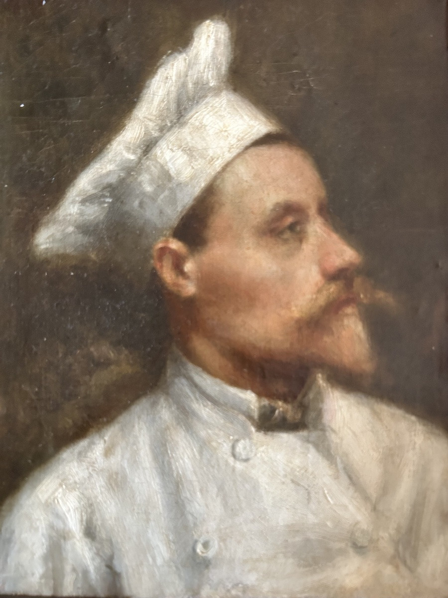 Portait d'Un Homme Cuisinier, Oil On Canvas, 19th Century-photo-1