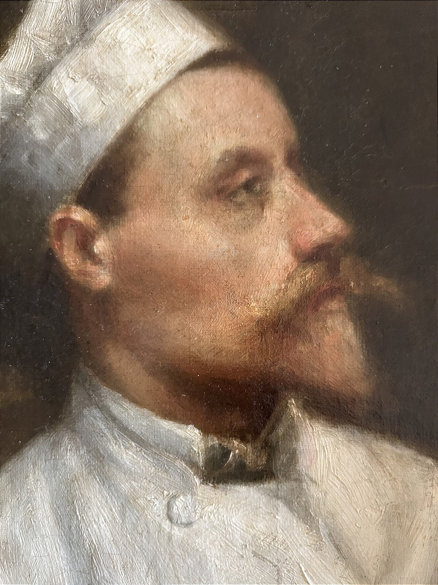 Portait d'Un Homme Cuisinier, Oil On Canvas, 19th Century-photo-2