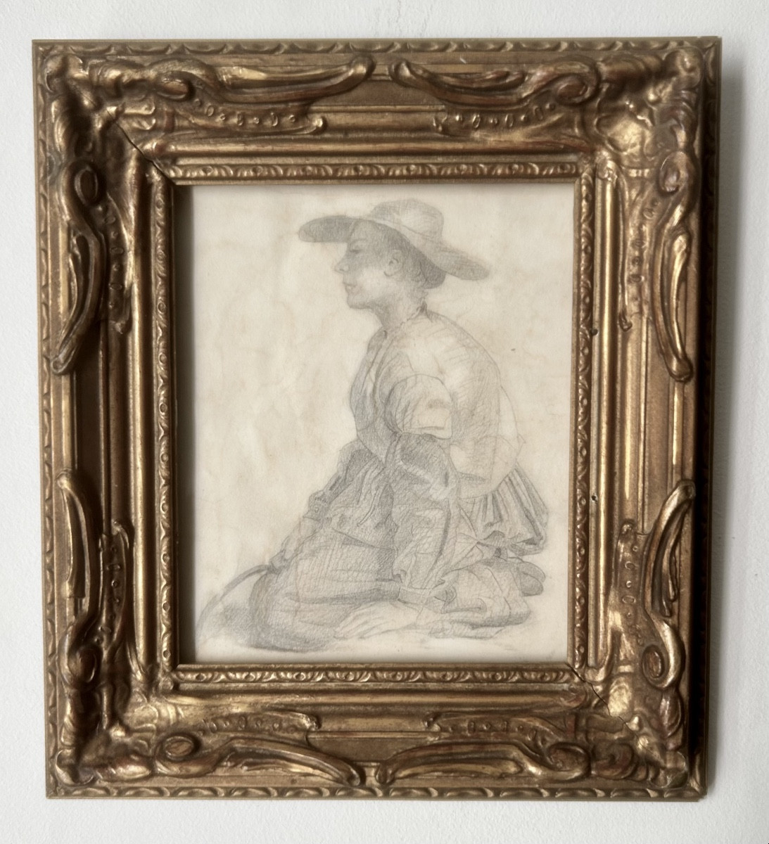 Dessin d'une femme  jardinier fin XIX siècle 