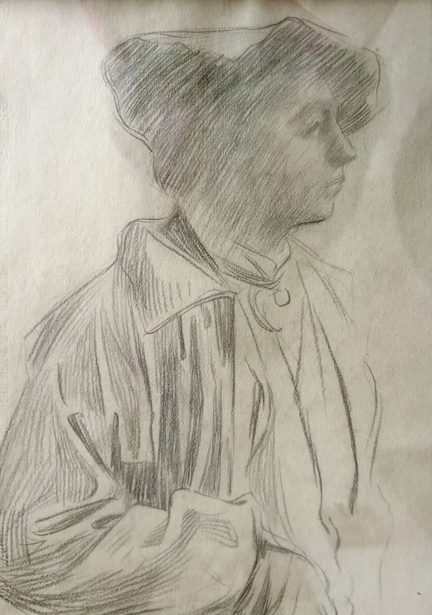 Auguste Charles Heng (1891-1968) Dessin du sculpteur (autoportrait?) Début XX siècle-photo-2