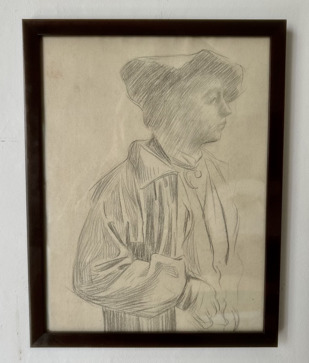 Auguste Charles Heng (1891-1968) Dessin du sculpteur (autoportrait?) Début XX siècle-photo-3