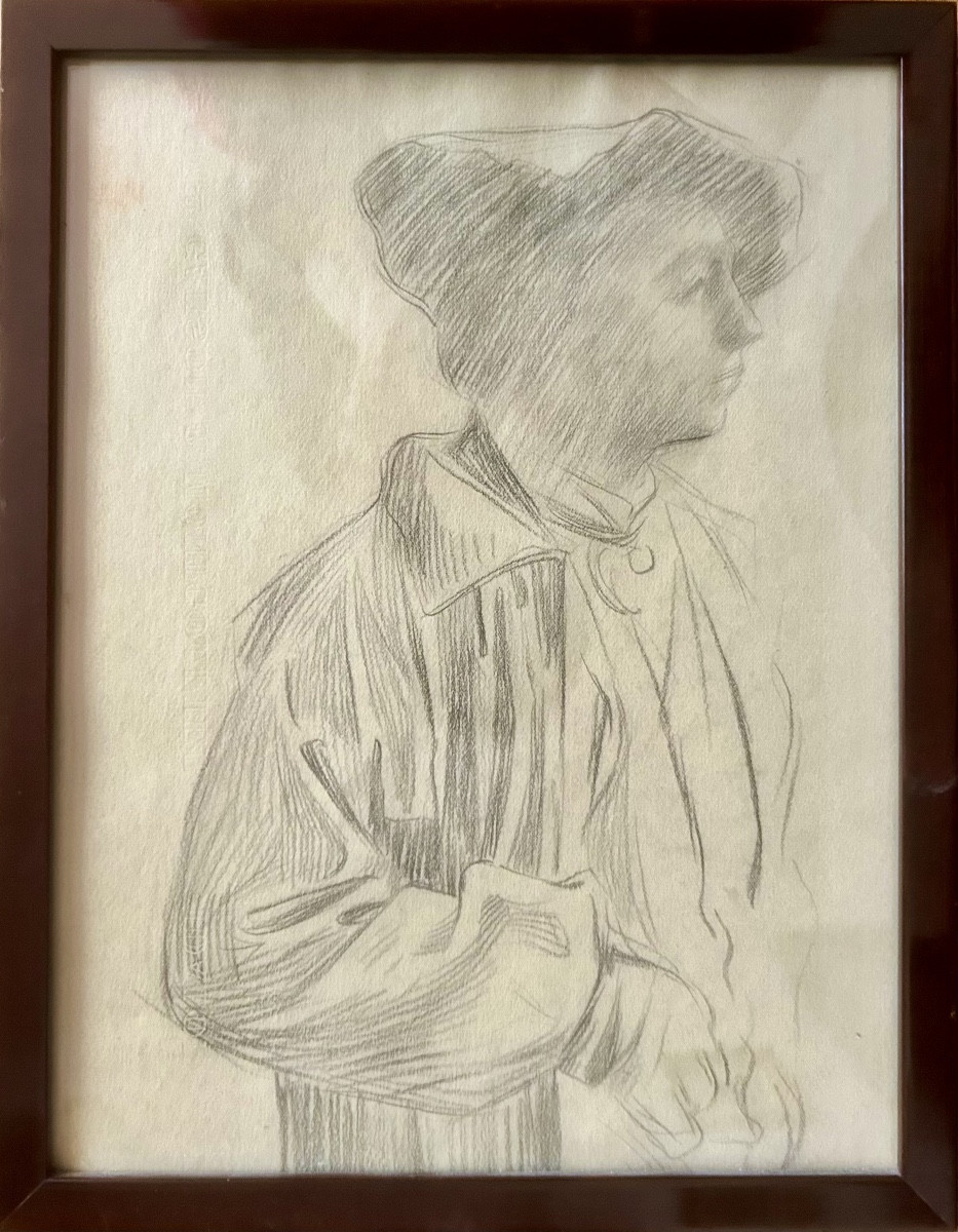 Auguste Charles Heng (1891-1968) Dessin du sculpteur (autoportrait?) Début XX siècle