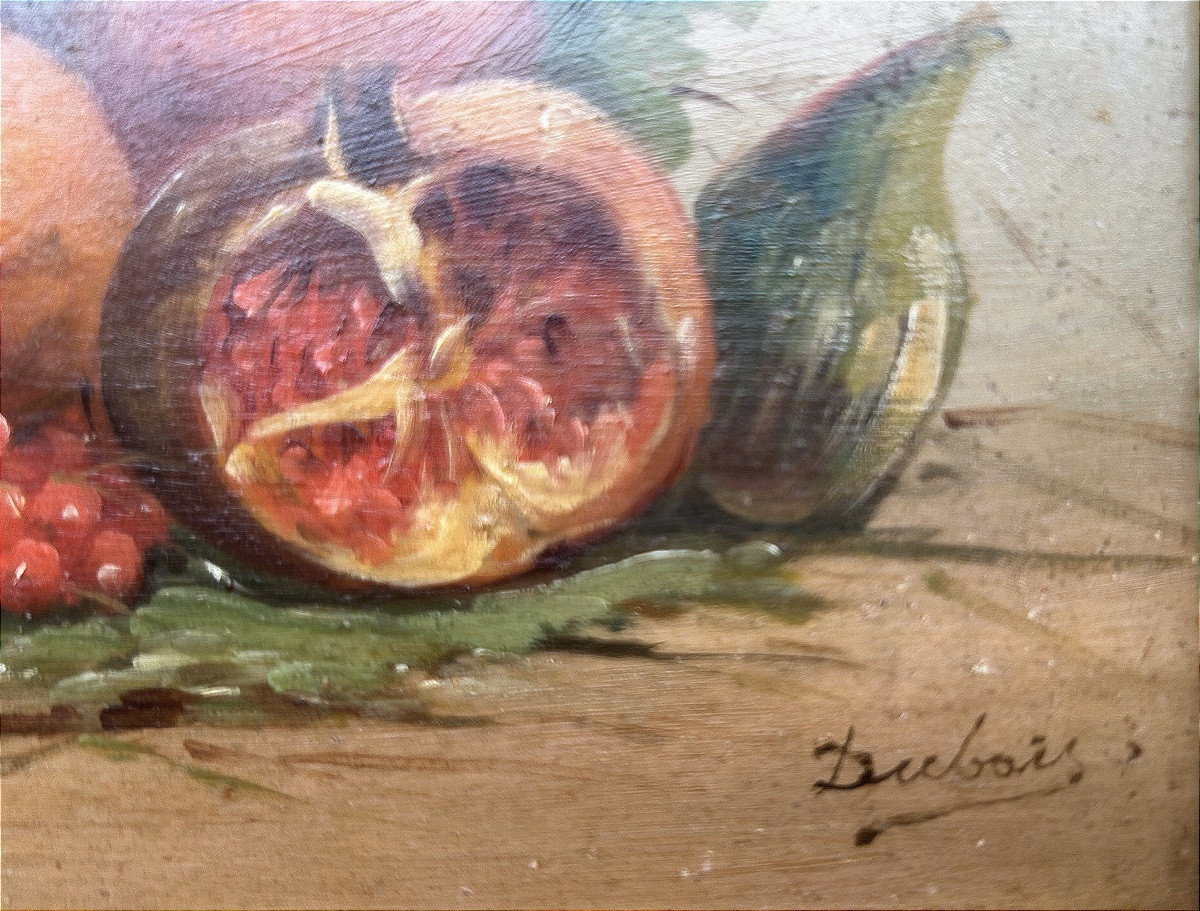 Still Life, Art Nouveau, Oil On Wood Signed Dubois-photo-2