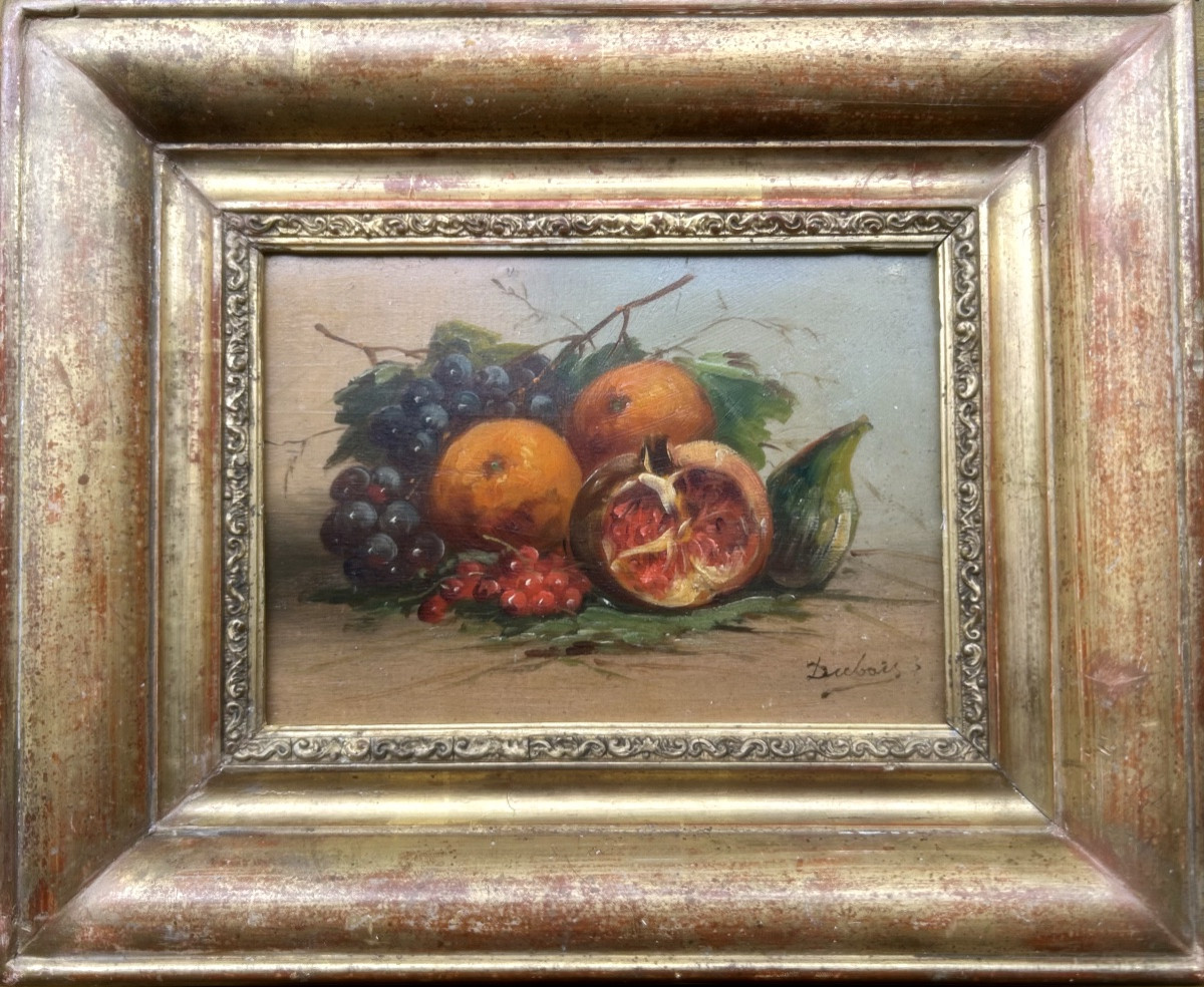 Still Life, Art Nouveau, Oil On Wood Signed Dubois-photo-4