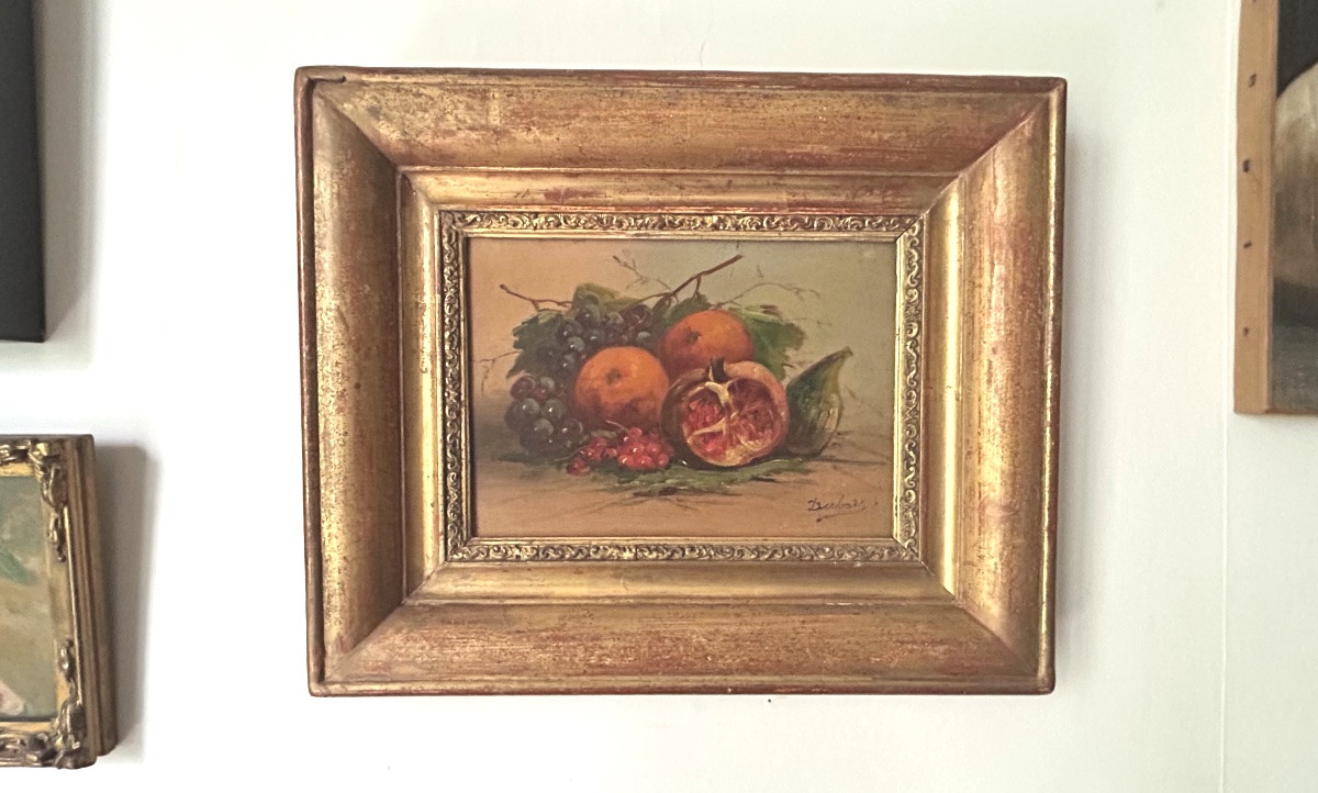 Still Life, Art Nouveau, Oil On Wood Signed Dubois-photo-1