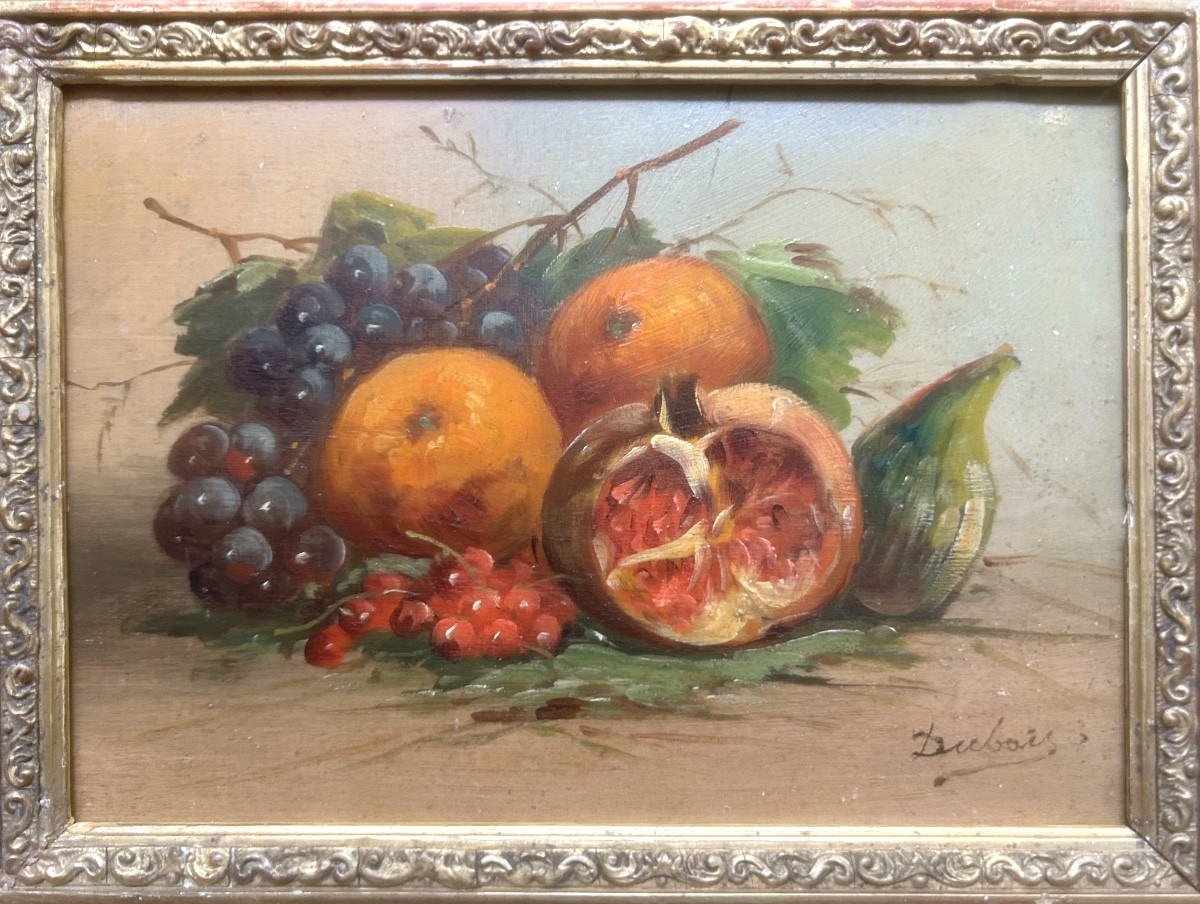 Still Life, Art Nouveau, Oil On Wood Signed Dubois